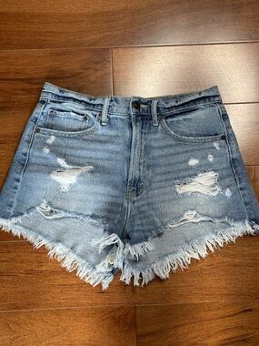 ABERCROMBIE & FITCH Hi-Rise Blue Distressed Denim Shorts